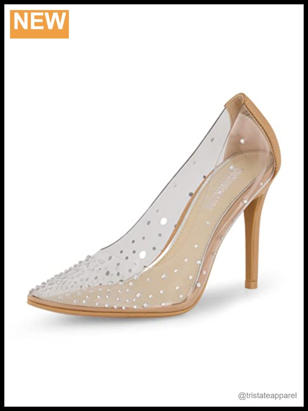 Rhinestone Lucite Pointed Toe Dress Pump Memory Foam Heeled Shoe